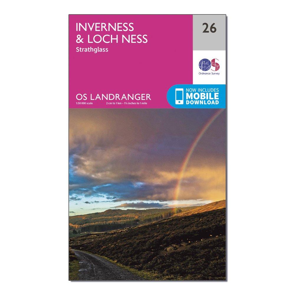 Image of Landranger 26 Inverness and Loch Ness Strathglass Map With Digital Version Pink