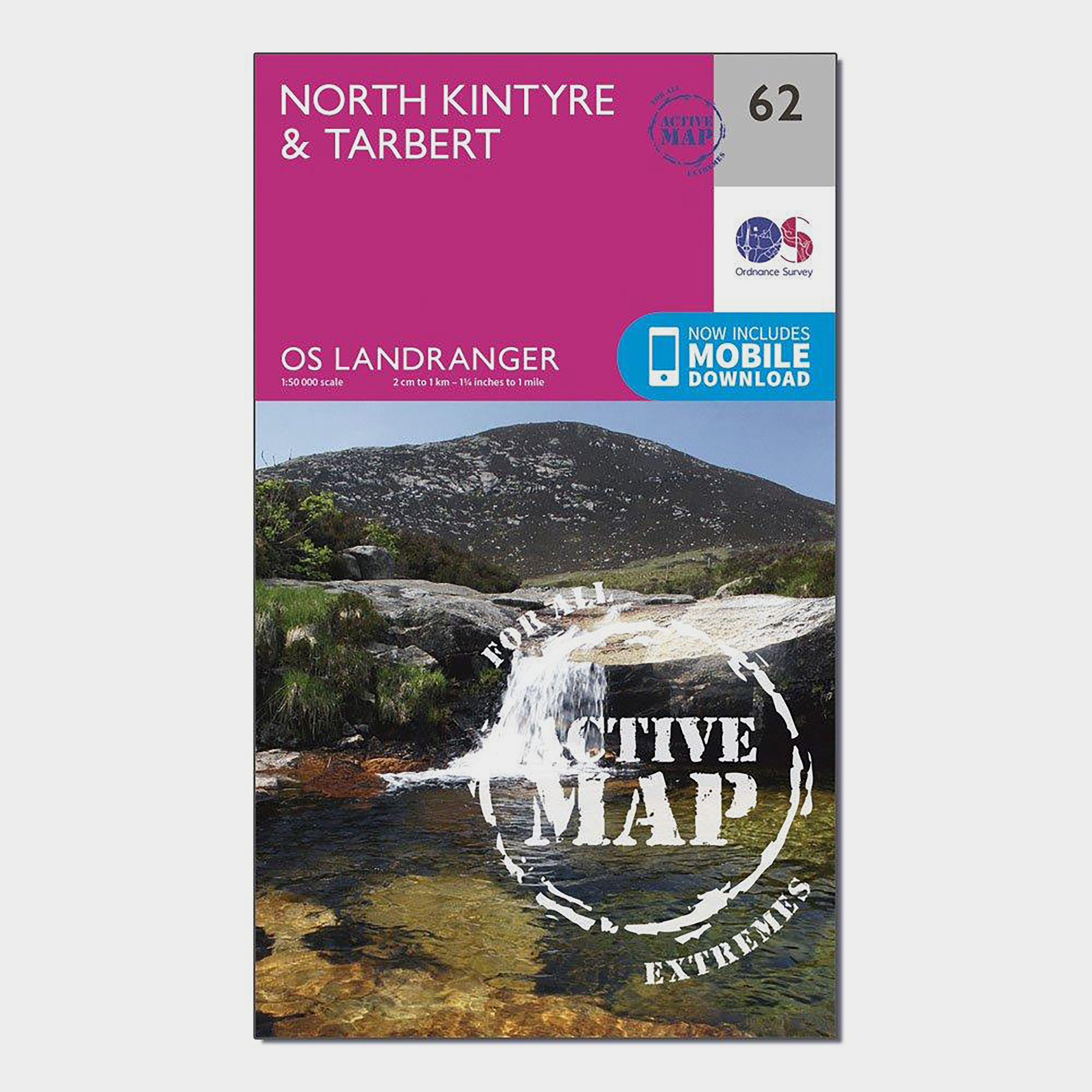 Image of Landranger Active 62 North Kintyre and Tarbert Map With Digital Version Pink
