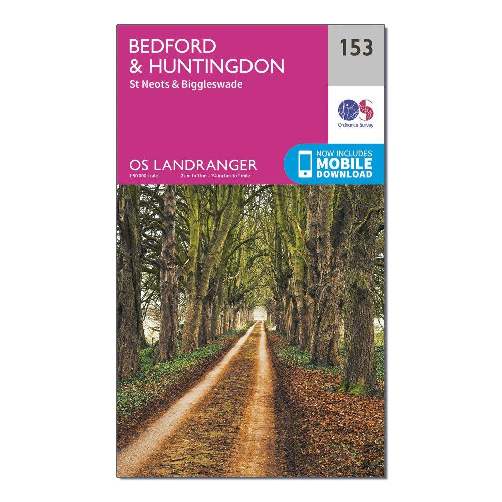 Image of Landranger 153 Bedford Huntingdon St Neots and Biggleswade Map With Digital Version Pink