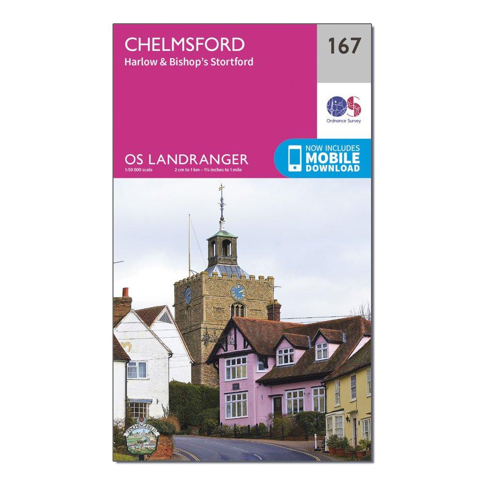 Image of Landranger 167 Chelmsford Harlow and Bishops Stortford Map With Digital Version Pink