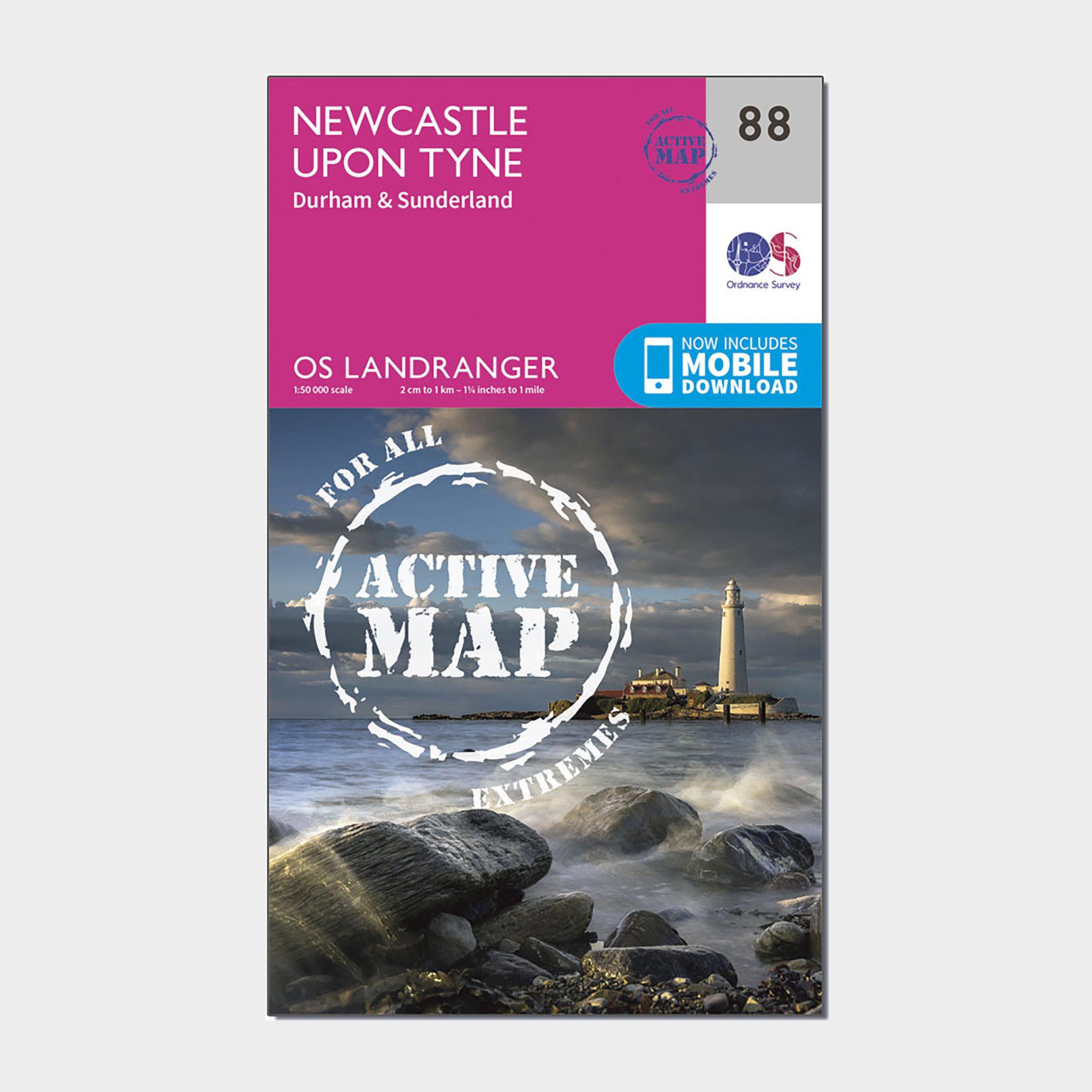 Image of Landranger Active 88 Newcastle upon Tyne Durham and Sunderland Map With Digital Version Pink
