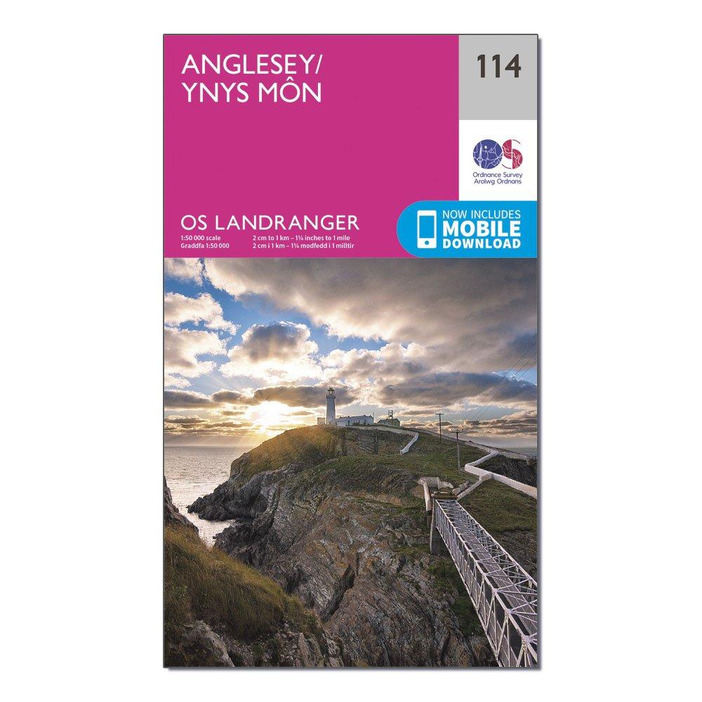 Image of Landranger 114 Anglesey Map With Digital Version Pink