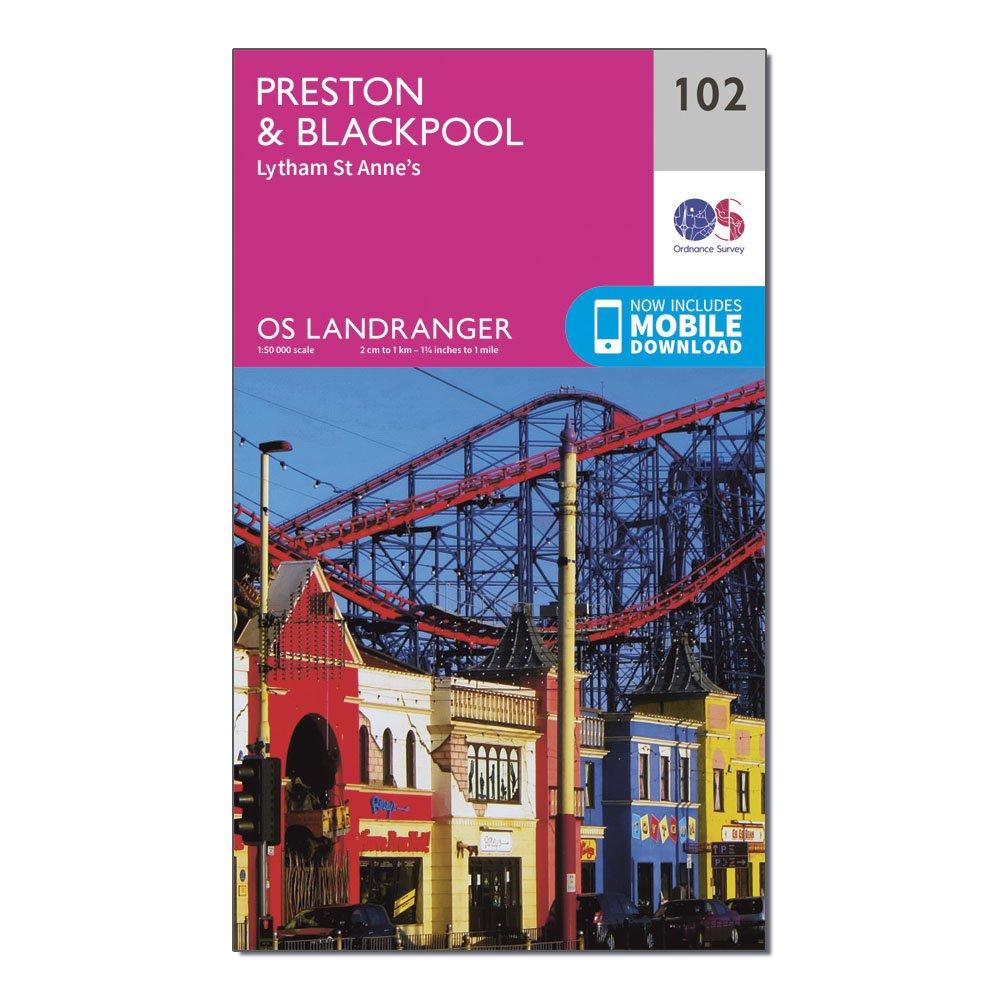 Image of Landranger 102 Preston and Blackpool Lytham Map With Digital Version Pink