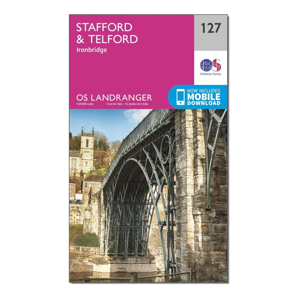 Image of Landranger 127 Stafford and Telford Ironbridge Map With Digital Version Pink