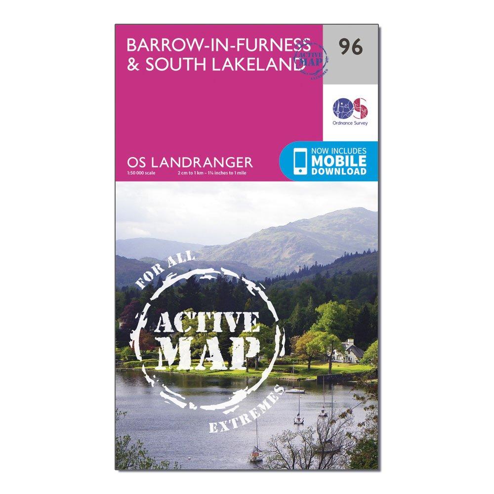 Image of Landranger Active 96 BarrowinFurness and South Lakeland Map With Digital Version Pink
