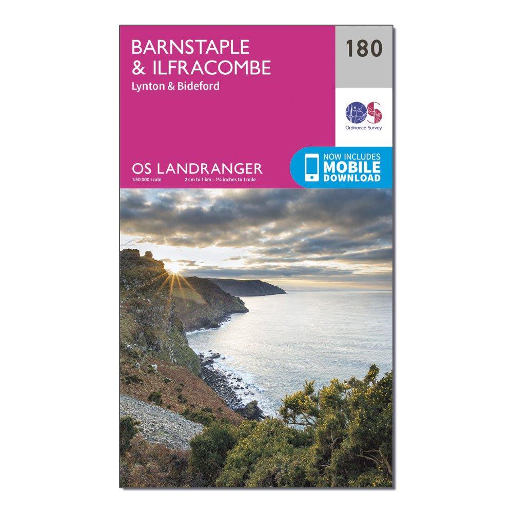 Image of Landranger 180 Barnstaple and Ilfracombe Lynton and Bideford Map With Digital Version Pink