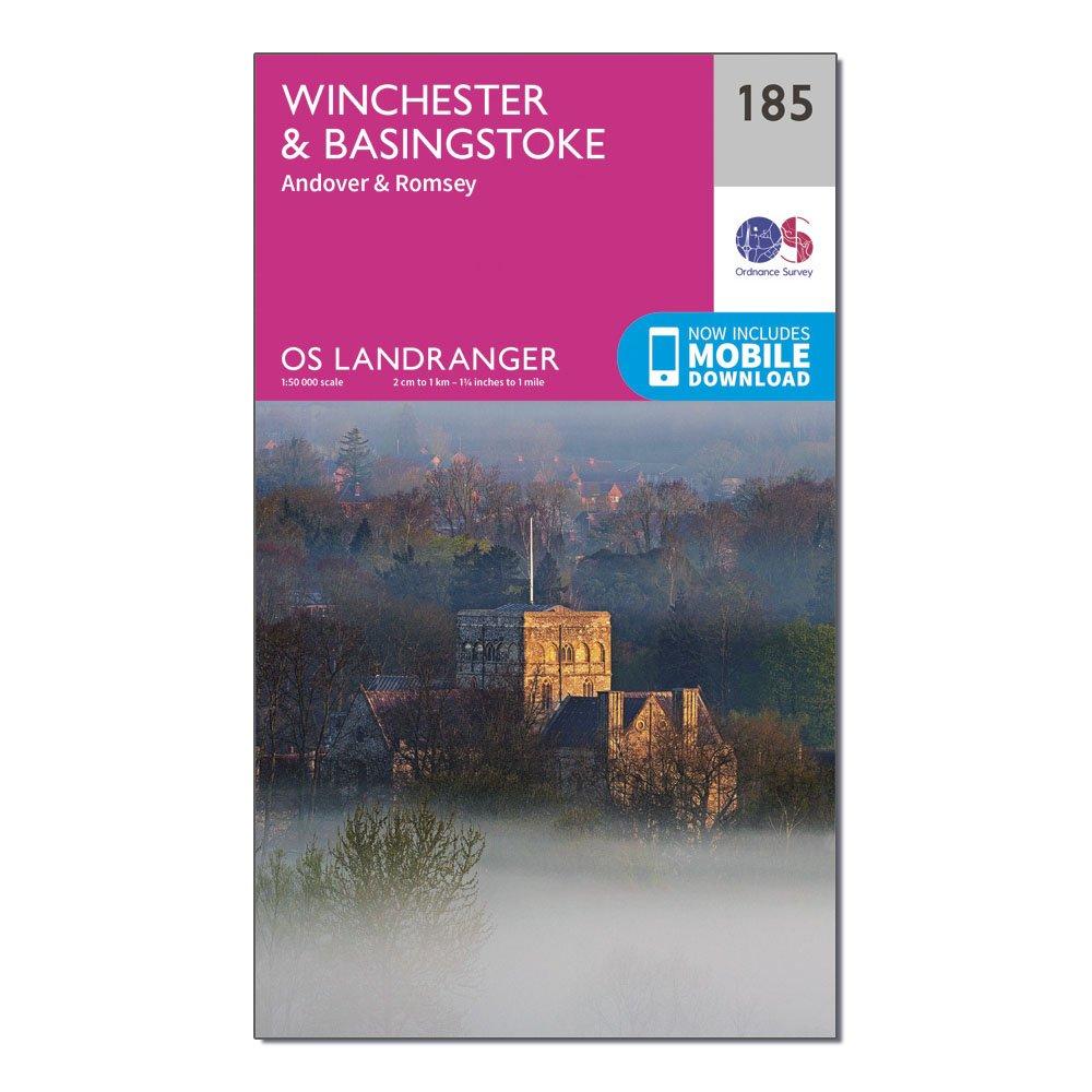 Image of Landranger 185 Winchester and Basingstoke Andover and Romsey Map With Digital Version Pink