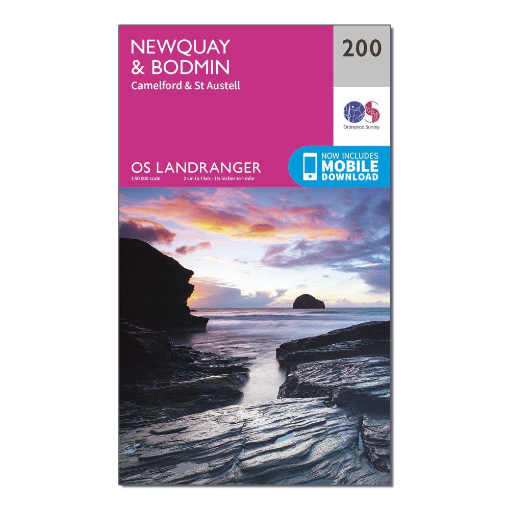 Image of Landranger 200 Newquay and Bodmin Camelford and St Austell Map With Digital Version Pink