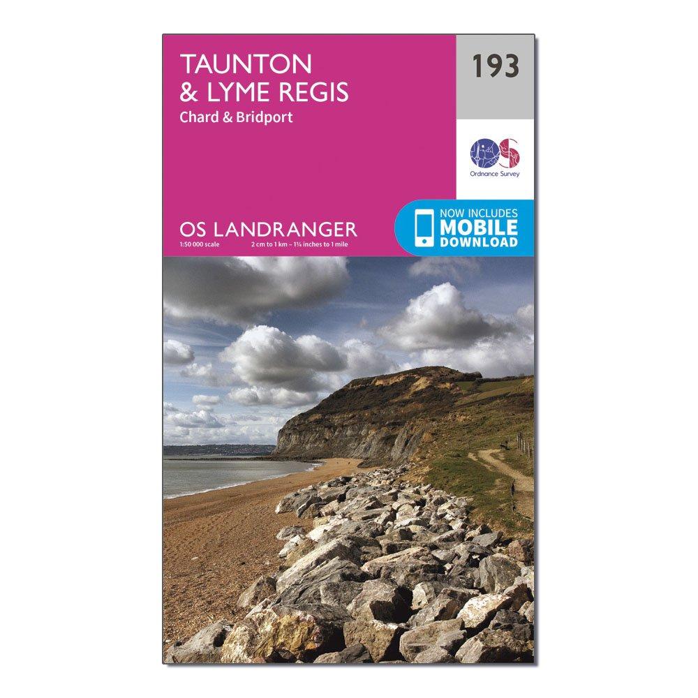 Image of OS Landranger 193 Taunton and Lyme Regis Chard and Bridport Map Pink