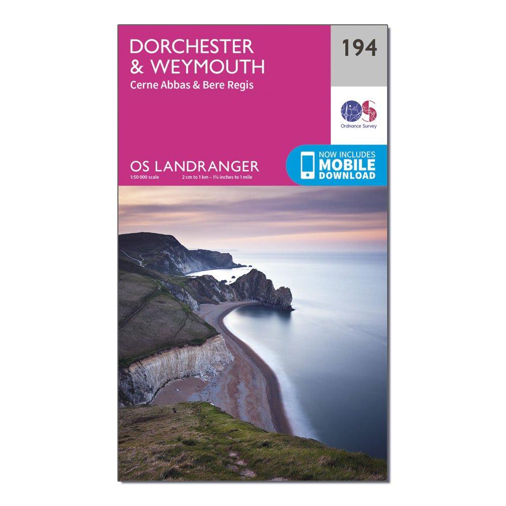 Image of Landranger 194 Dorchester and Weymouth Cerne Abbas and Bere Regis Map With Digital Version Pink