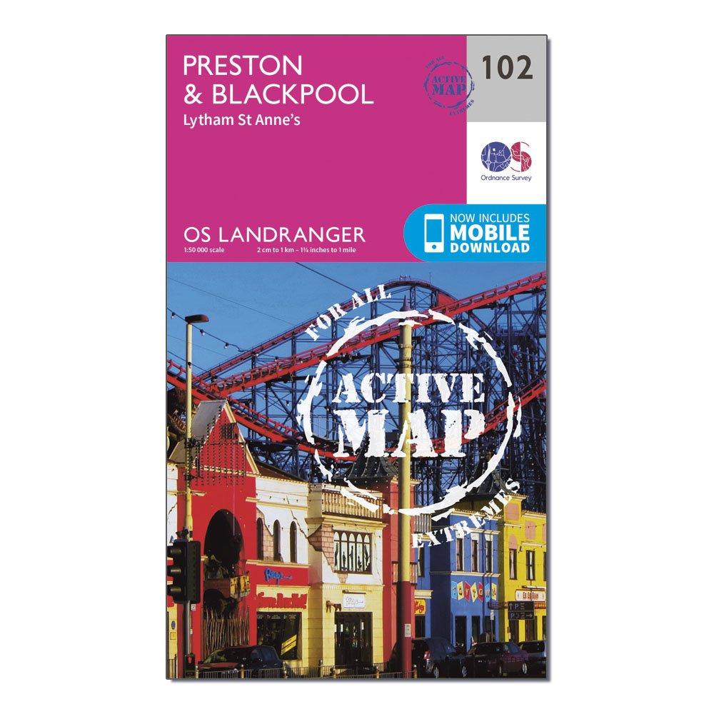 Image of Landranger Active 102 Preston and Blackpool Lytham Map With Digital Version Pink