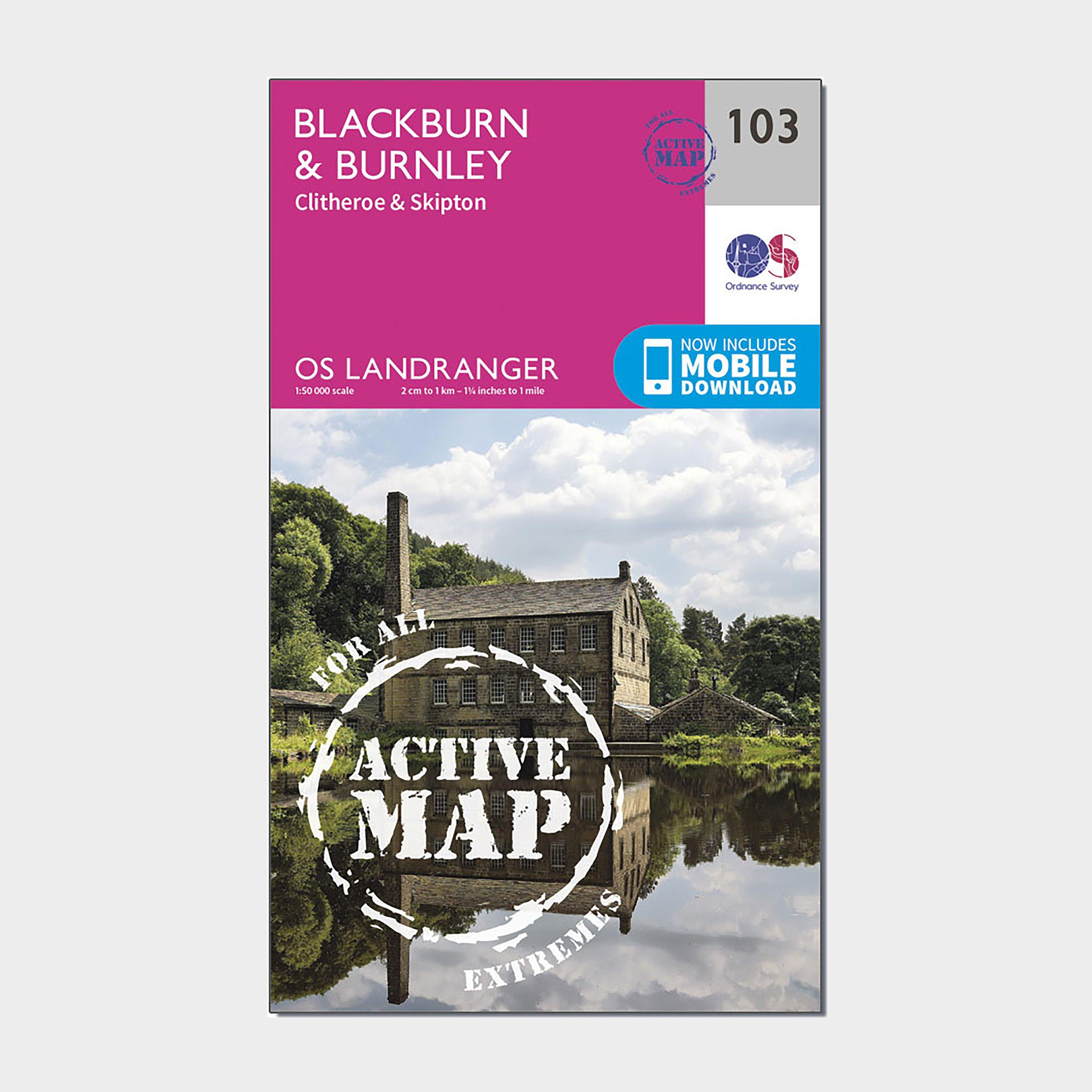 Image of Landranger Active 103 Blackburn and Burnley Clitheroe and Skipton Map With Digital Version Pink