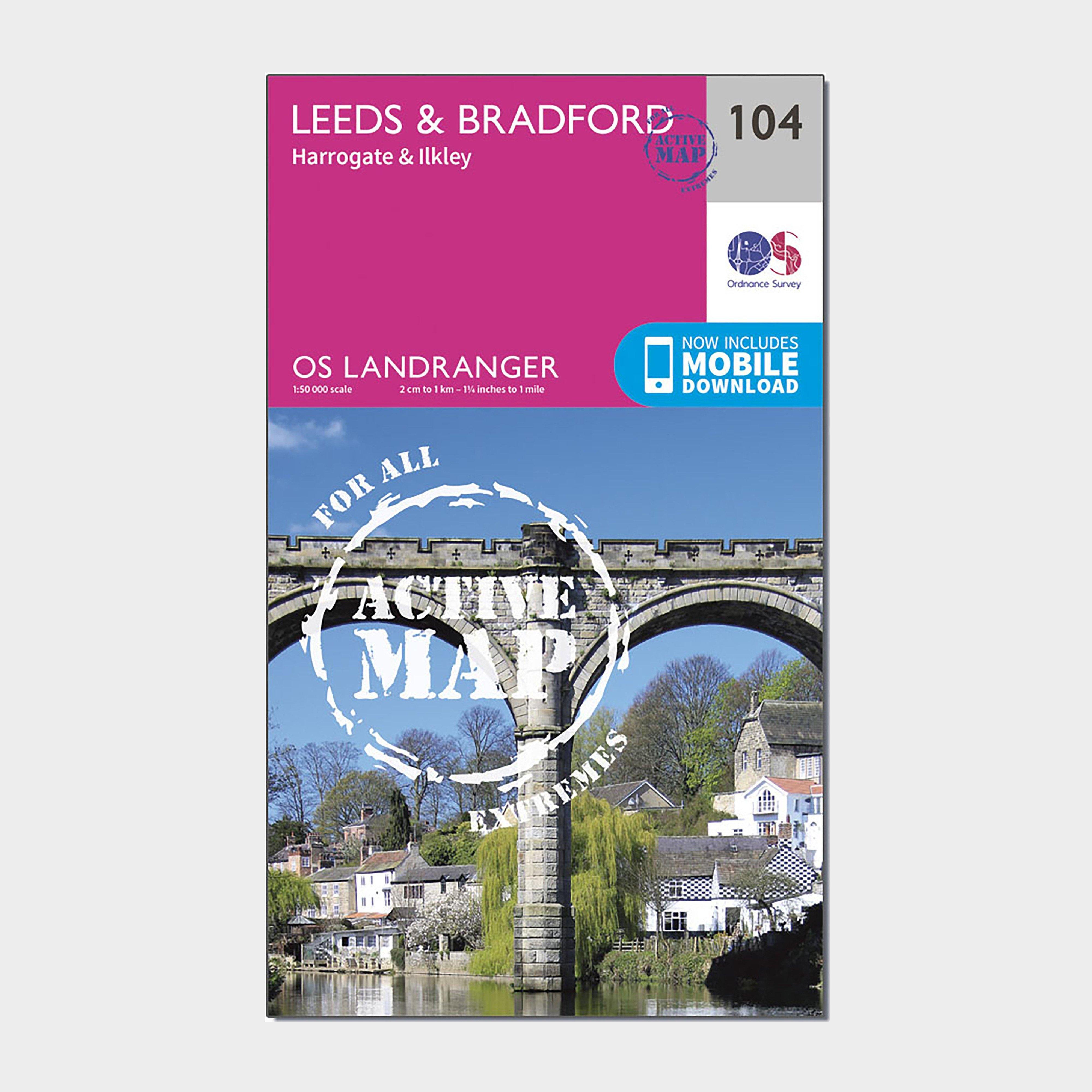 Image of Landranger Active 104 Leeds and Bradford Harrogate and Ilkley Map With Digital Version Pink