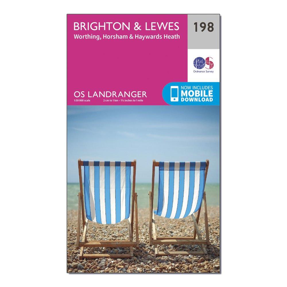 Image of Landranger 198 Brighton and Lewes Haywards Heath Map With Digital Version Pink