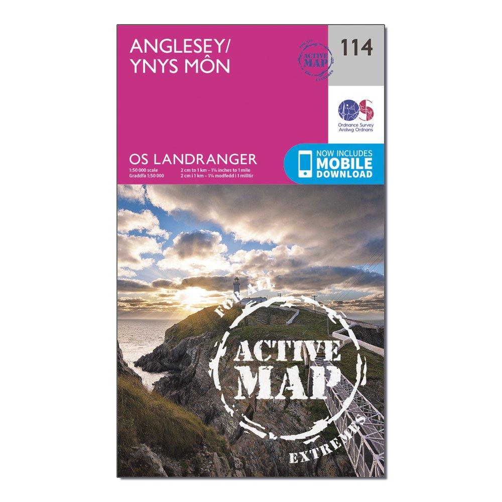 Image of Landranger Active 114 Anglesey Map With Digital Version Pink