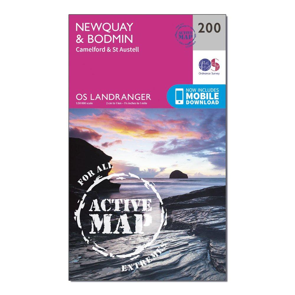 Image of Landranger Active 200 Newquay Bodmin Camelford and St Austell Map With Digital Version Pink