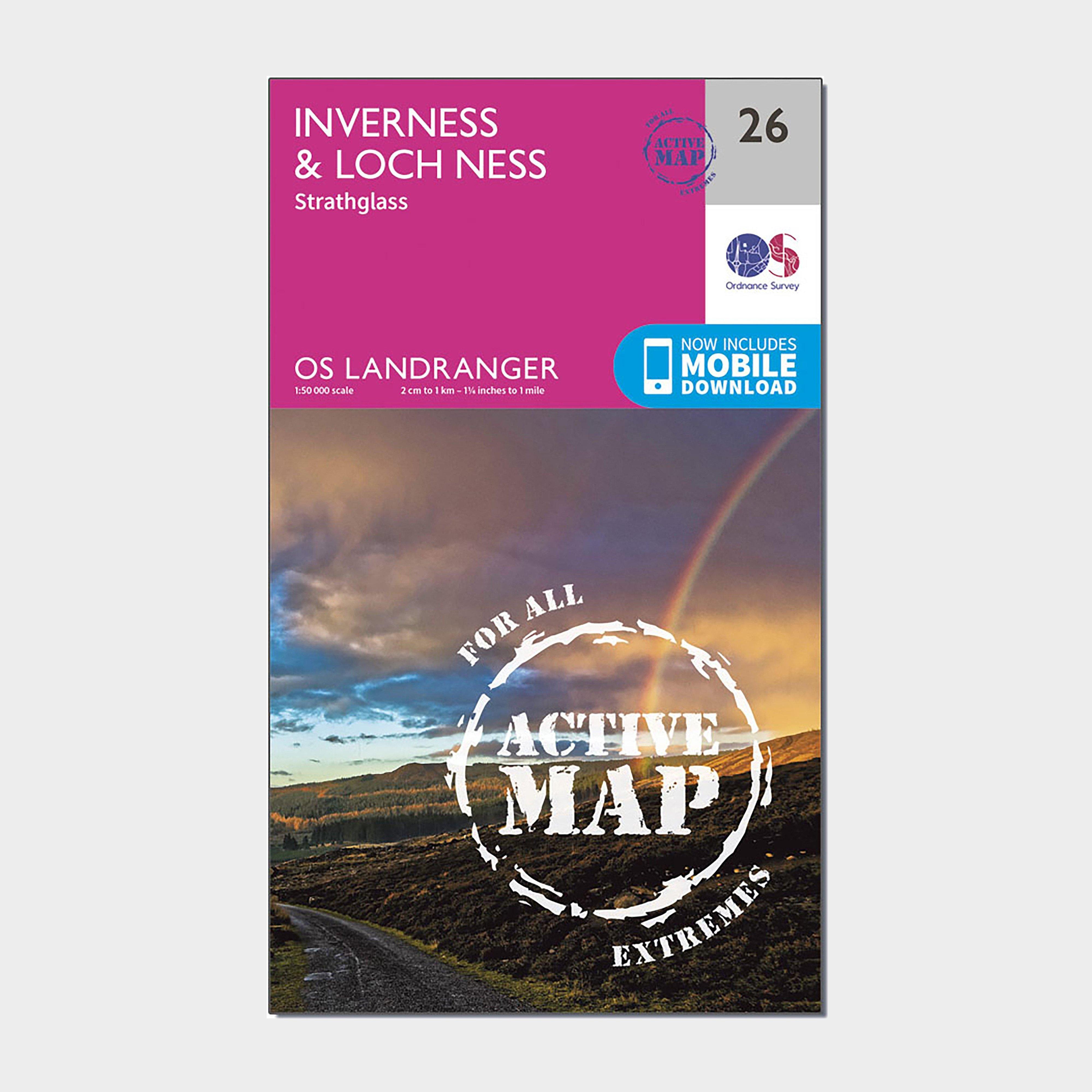 Image of Landranger Active 26 Inverness and Loch Ness Strathglass Map With Digital Version Pink