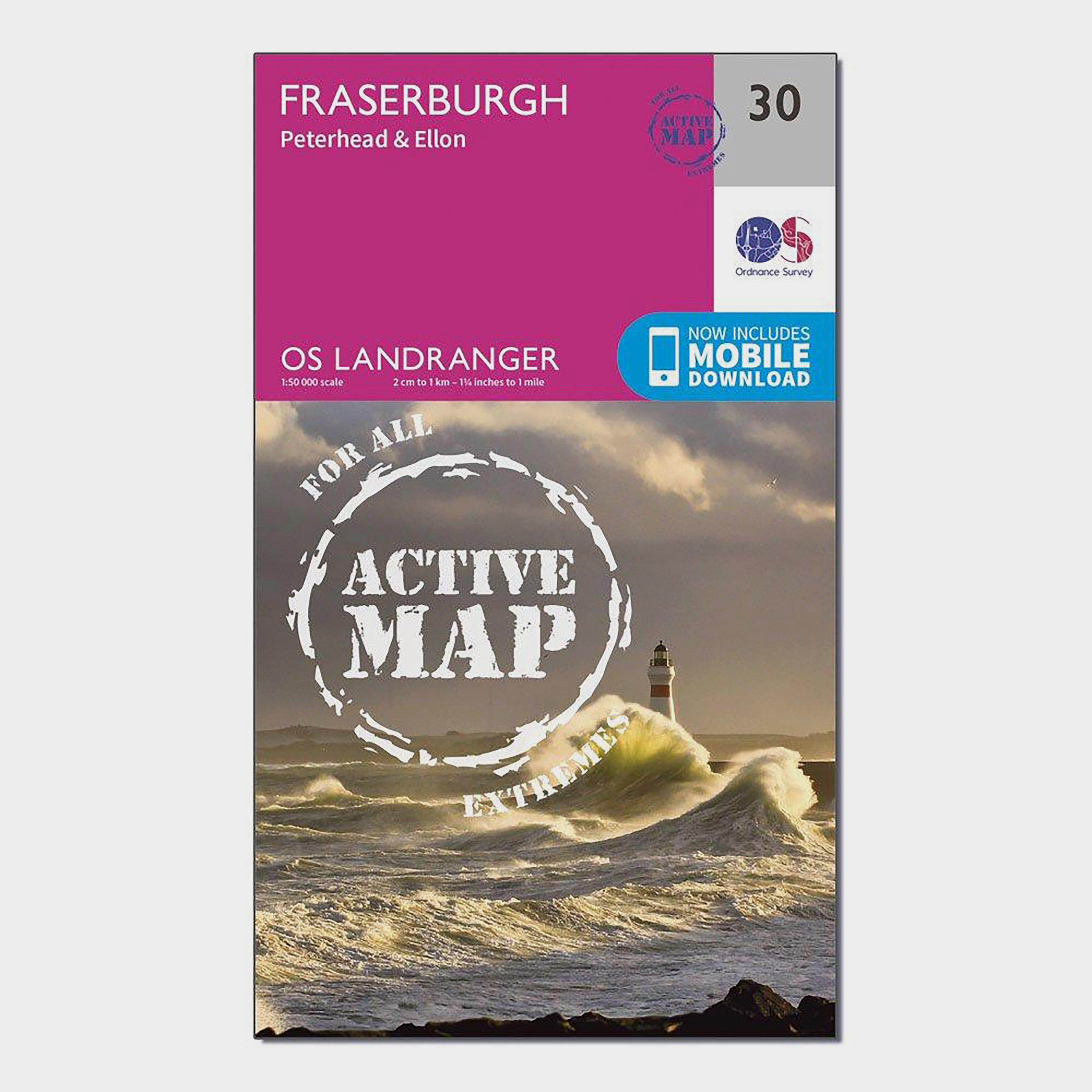 Image of Landranger Active 30 Fraserburgh Peterhead and Ellon Map With Digital Version Pink