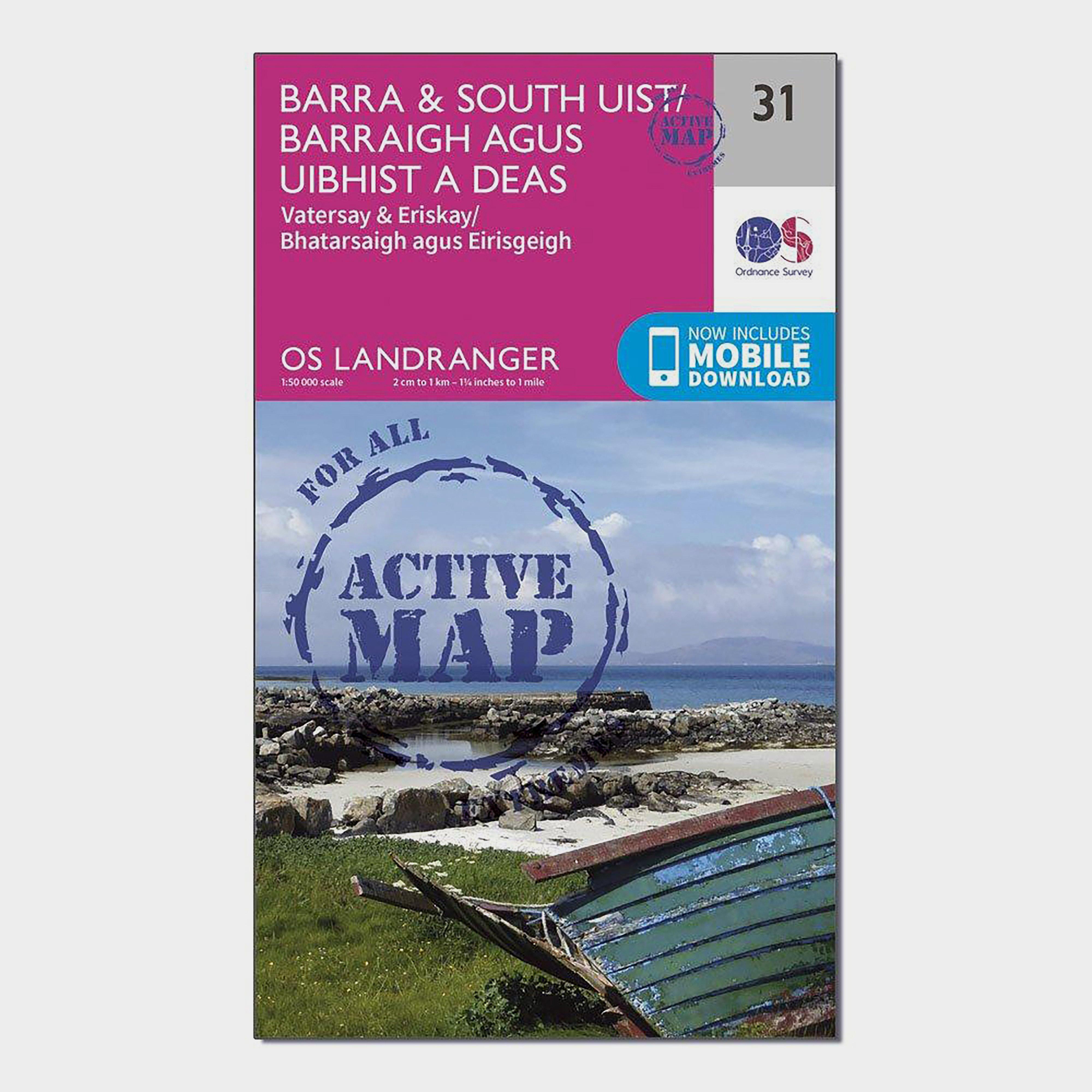 Image of Landranger Active 31 Barra and South Uist Vatersay and Eriskay Map With Digital Version Pink