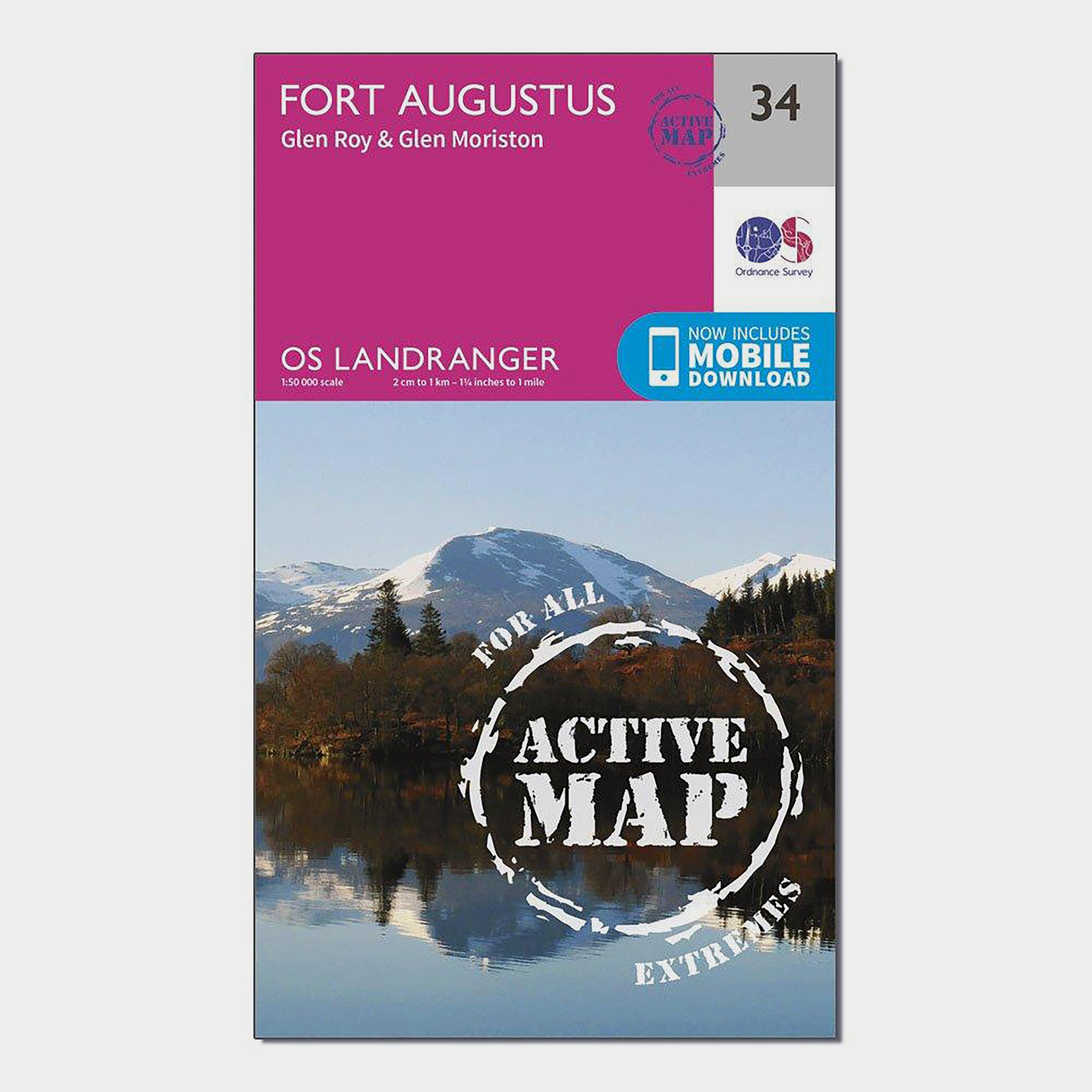 Image of Landranger Active 34 Fort Augustus Glen Roy and Glen Moriston Map With Digital Version Pink