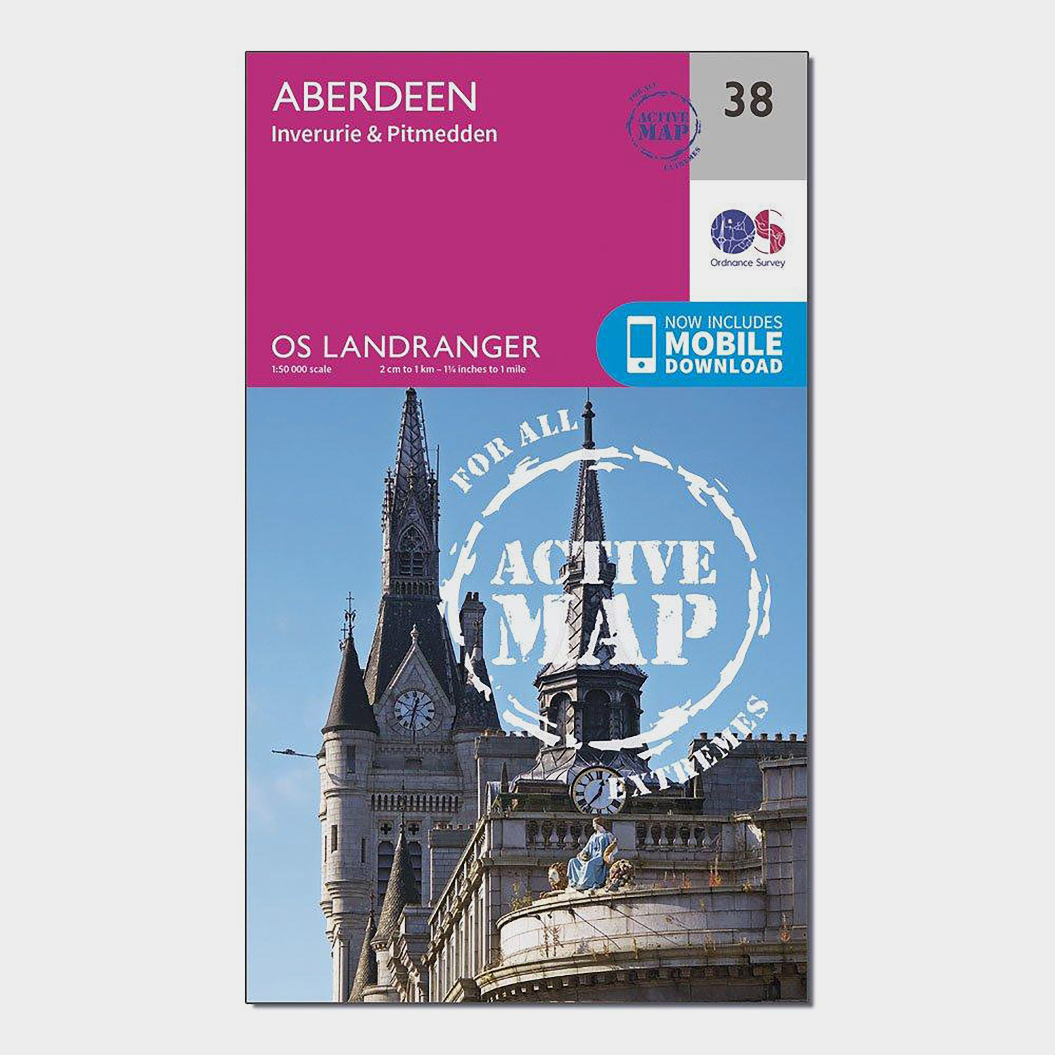 Image of Landranger Active 38 Aberdeen Inverurie and Pitmedden Map With Digital Version Pink