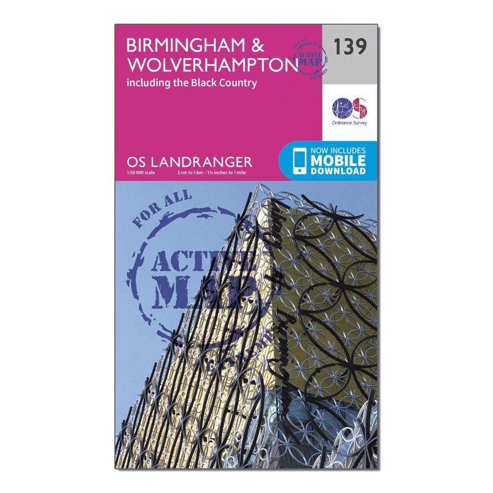 Image of Landranger Active 139 Birmingham and Wolverhampton Map With Digital Version Pink