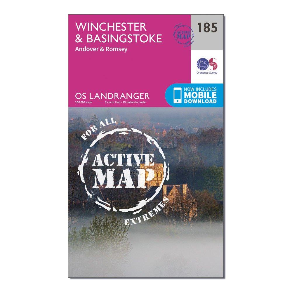 Image of Landranger Active 185 Winchester and Basingstoke Andover and Romsey Map With Digital Version Pink